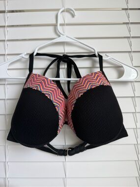 36DD Shade & Shore Black Padded Halter Bikini Top with Multicolor Accents